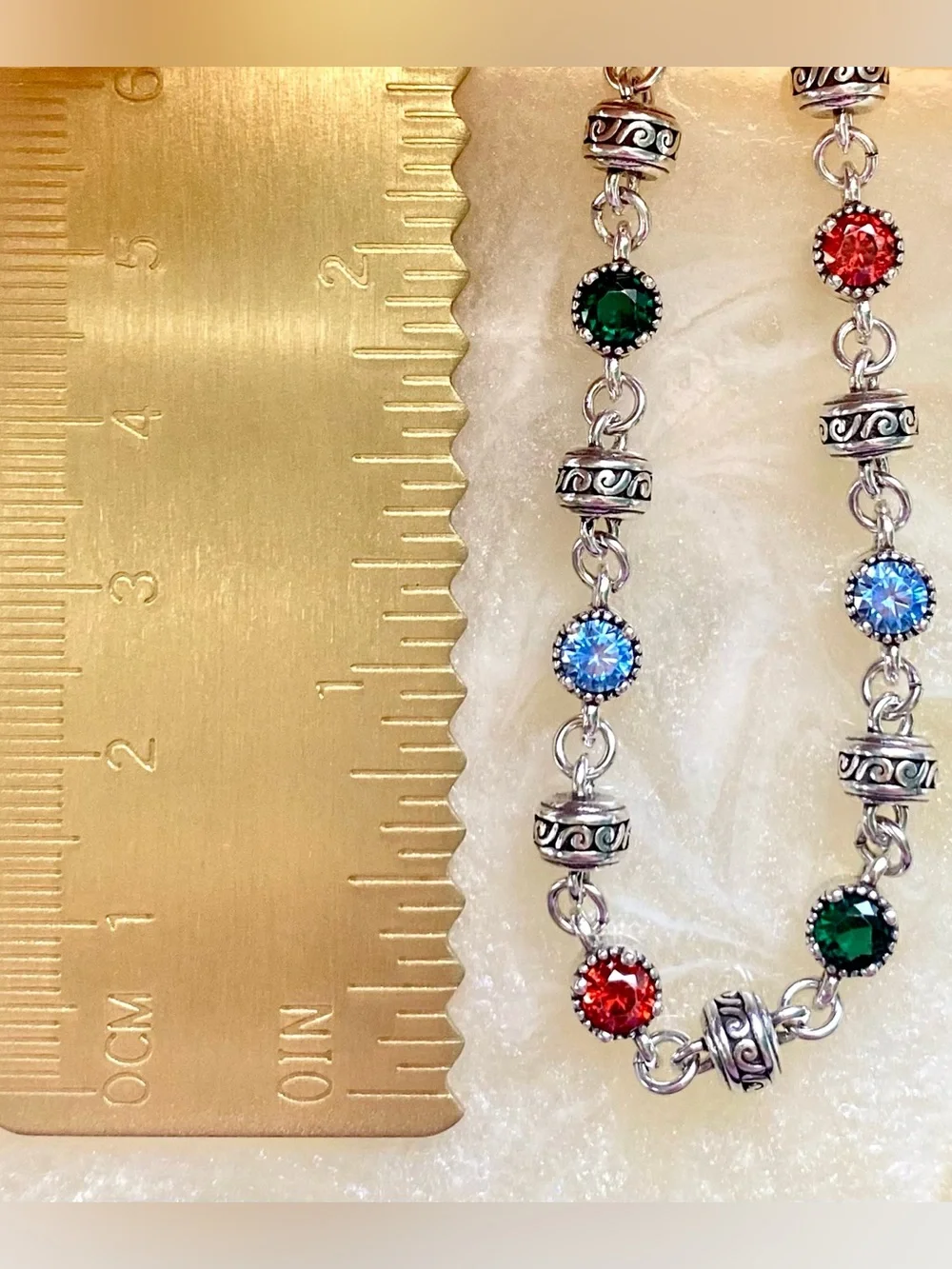 Sterling Multicolor Crystal Bracelet Red, Green & Blue